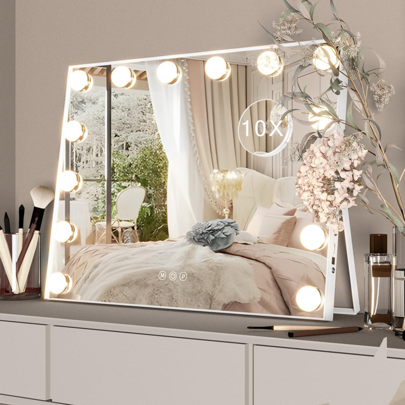 Hassett Vanity Mirror with Lights Hollywood Makeup Mirror Large Vanity Lighted Mirror with 14 LED Bulbs and 3 Color Modes 19x16 Inch
